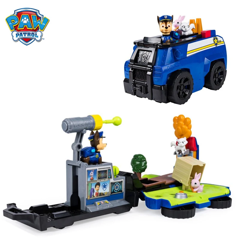 

Original Paw Patrol Chase's Ride n Rescue Deformation Vehicle Simulation Scene Toy Set Anime Action Figure Model Kids Gift