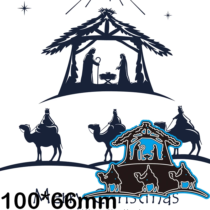 

Cutting Dies Nativity of Jesus Camel Rider House New for Decoration Scrapbooking Stencil Paper Craft Album Template 100*66mm