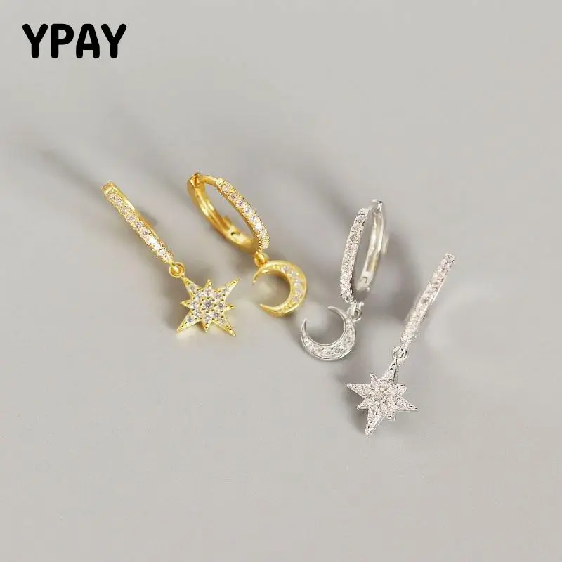 Серьги YPAY из серебра 925 пробы асимметричные нежные блестящие серьги в виде Луны и