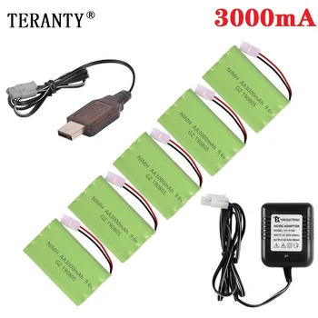 

( H Model ) Ni-MH 9.6V 3000mah Battery + 9.6v Charger For Rc toy Car Tank Train Robot Boat Gun AA 9.6v Rechargeable Battery Pack