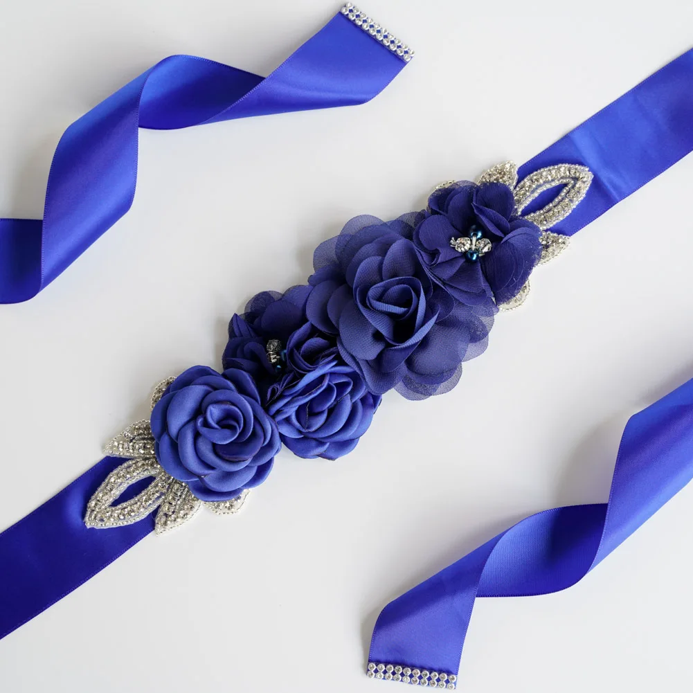 Свадебные ремни цветок атласный ремешок для свадебного платья Свадебная тесьма со стразами пояс для вечерние подружки невесты женское платье - Цвет: Темно-синий