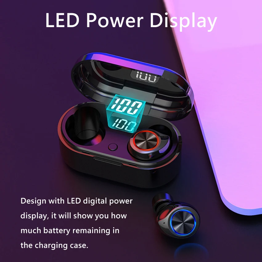 Aimitek Bluetooth 5 0 Earphones True Wireless Earbuds Stereo TWS Mini Sports Headsets with USB C Charging Power Bank LED Display