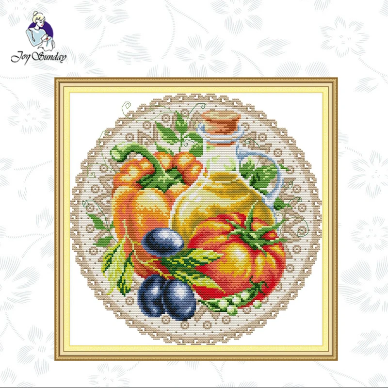 

Joy Sunday,Fruit Disc-Tomato,cross stitch embroidery kit,11CT or 14CT Printed Fabric,Needlework counted cross-stitch patterns