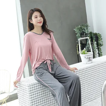 

Modal Pajamas Women Loose Long-sleeved Pants Can Be Worn Outside Style Leisure Household To Take Ropa De Mujer Nuisette Femme