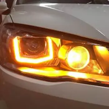 

Headlight assembly for Volkswagen jetta LED angel eye turn signal Bi-lens HID bulbs with 65W Ballast, left and right