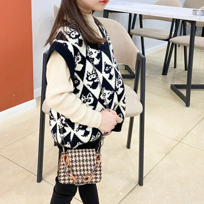 Mini Korean Style New Princess Bags Fashion Vintage Lattice Hand Bag Girls Houndstooth Small Shoulder Messenger Bag All-match