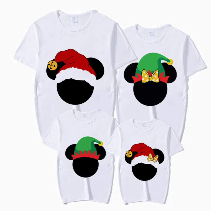 Семейная шляпка в виде мышки, рождественские одинаковые комплекты с принтом, футболка мама папа сын, девочка, семейная одежда детская футболка - Цвет: P1236-white