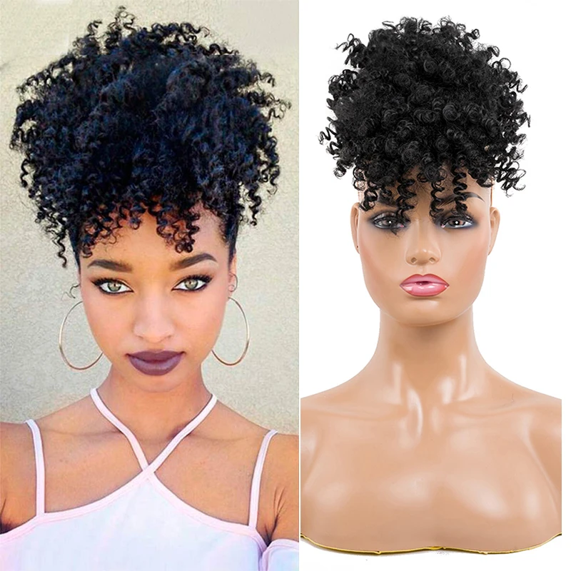 

Drawstring High Puff Afro Kinky Curly ponytail with Bangs Hairpiece Short Wrap Synthetic ponytail Hair Extensions