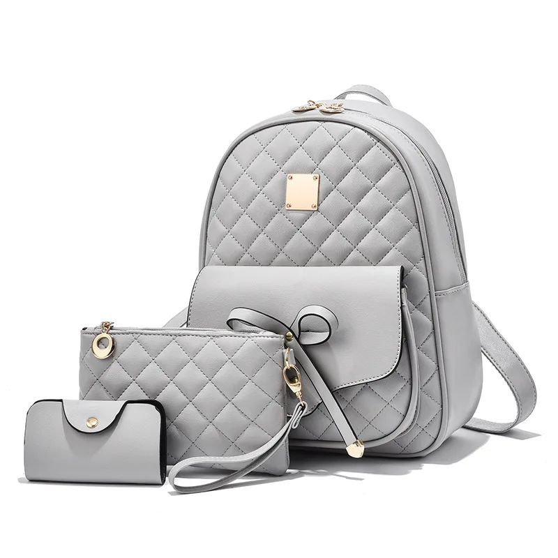 Women's bag 2021 new bow-knot backpack three-piece set of European and American trends