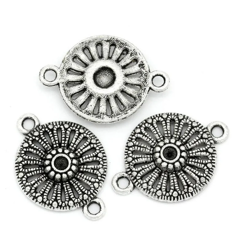 DoreenBeads коннекторы круглые Серебристые Цветные Цветочные HollowInlaid faceteds (Hollow ss10