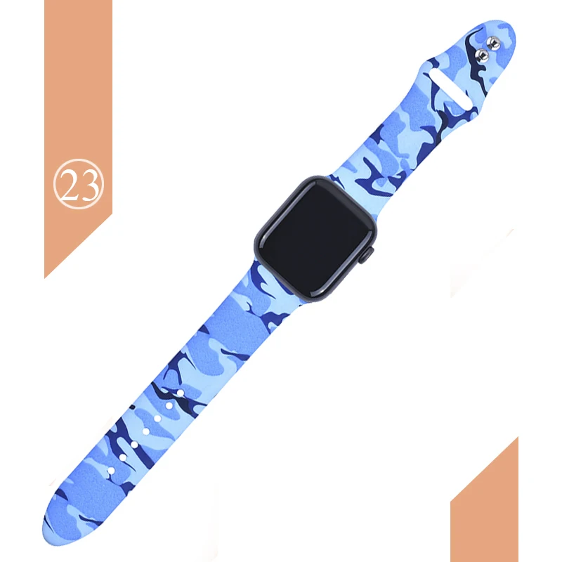С цветочным узором ремешок для наручных часов Apple Watch 5 4 3 2 1 38/40 мм/42 44 мм мягкий печатным рисунком разноцветных силиконовых спортивный ремешок для наручных часов Iwatch, 4 Для женщин детей - Цвет ремешка: Color 23