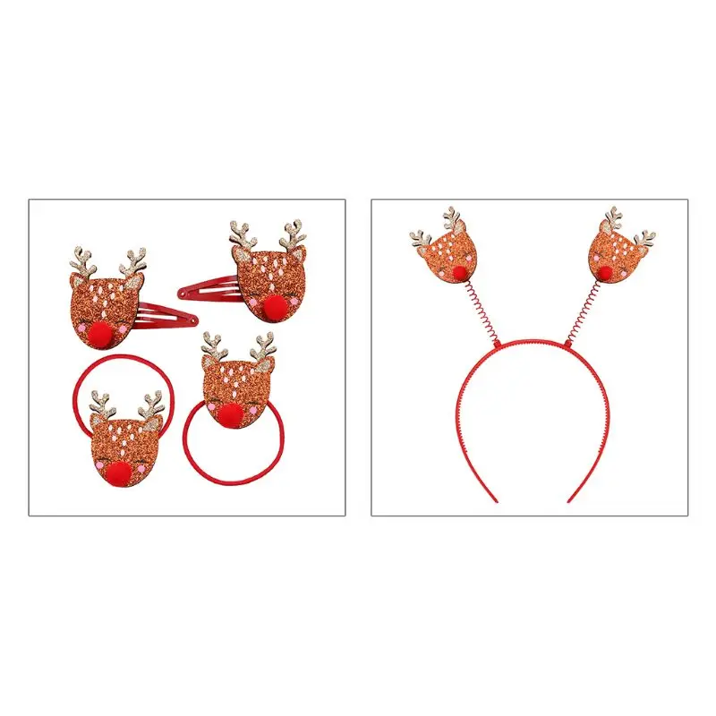

Child Kids Creative Cute Sequins Reindeer Head Hair Accessories Christmas Party Props Ponytail Holder Barrettes Styling Headband