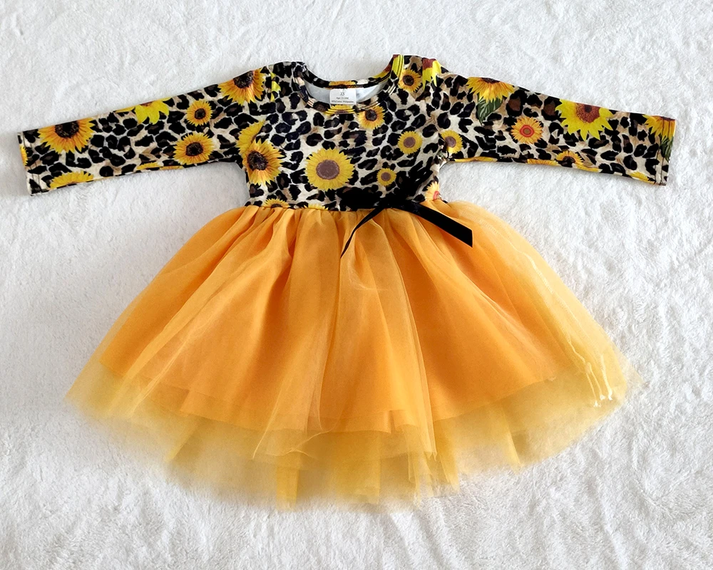 

Wholesale/retail sunflower dress baby girls high quality lace bowknot dresses kid elegant children's clothing vestido gxj