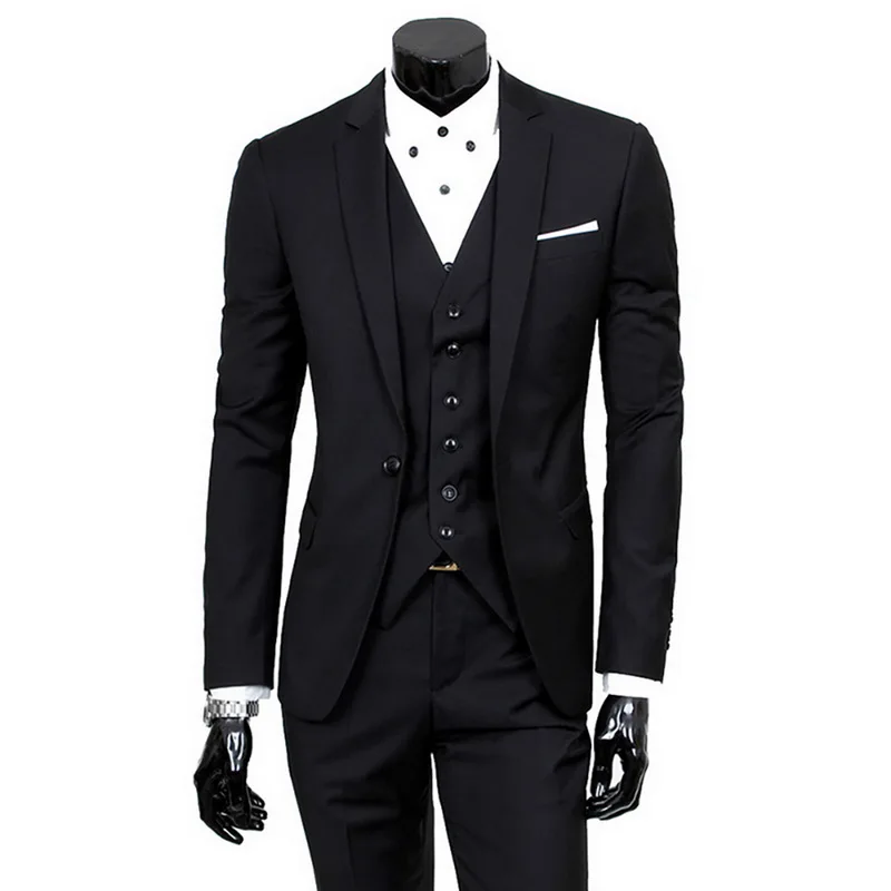 

(Jacket+Pant+Vest) Slim Suit Male Spring Autumn Thin Section High-end Business Suit 2019 Jacket Pants Suits Wedding Men Blazers