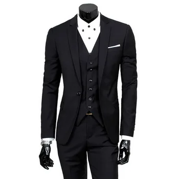 

(Jacket+Pant+Vest) Slim Suit Male Spring Autumn Thin Section High-end Business Suit 2019 Jacket Pants Suits Wedding Men Blazers