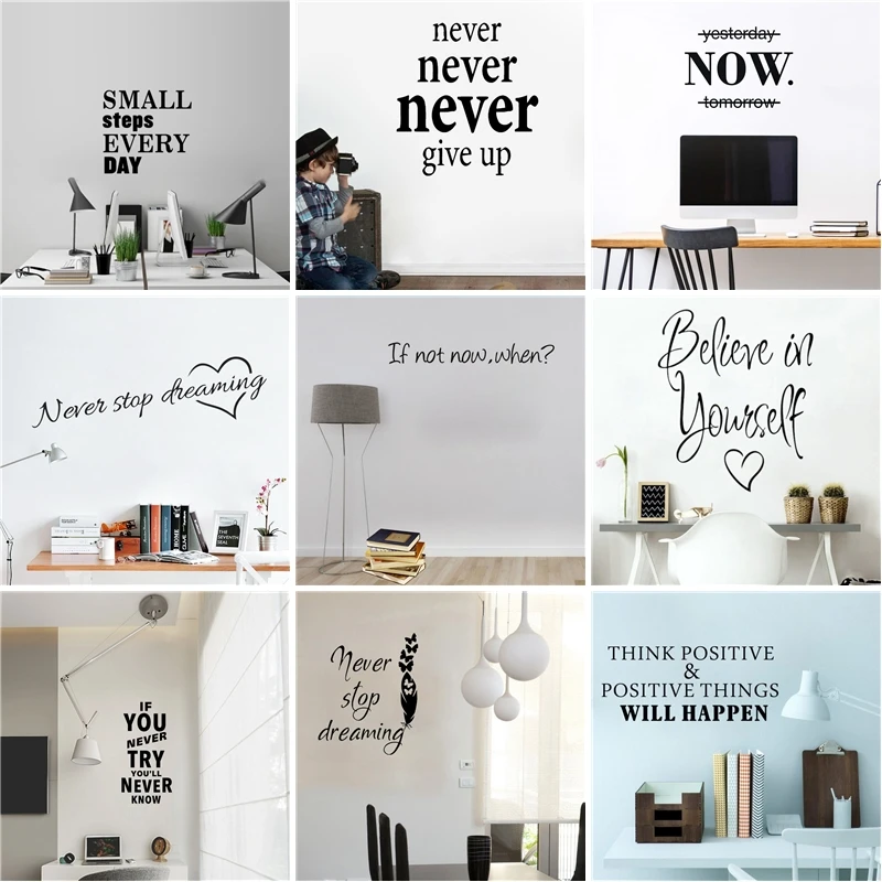 Frases motivadoras frases pegatinas de pared calcomanías para la Oficina de  la Empresa Escuela sala de estar extraíble papel tapiz Decoración|Adhesivos  para pared| - AliExpress