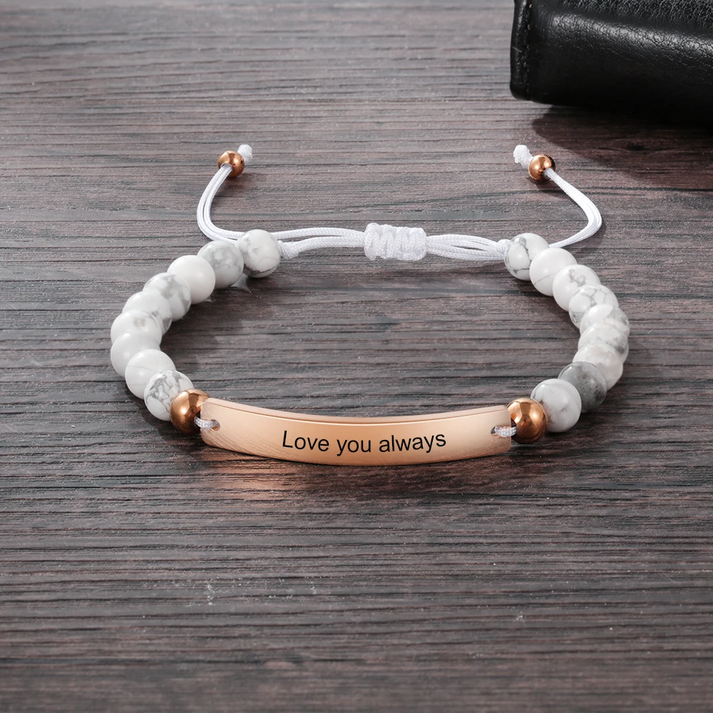 JewelOra-Pulseiras de barra gravadas personalizadas para homens, corrente ajustável com contas personalizadas, pulseira ID, presentes para namorado