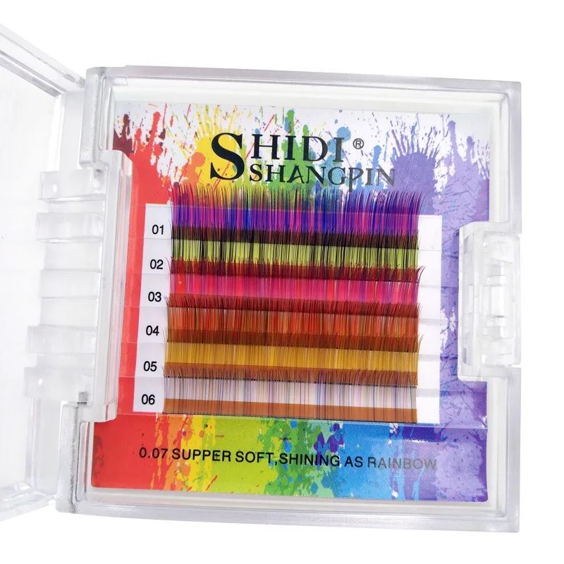 

New 6 Rows C curl 0.07mm rainbow colored eyelash extension 3d mix mink eyelash extension colorful cilia fake eyelashes