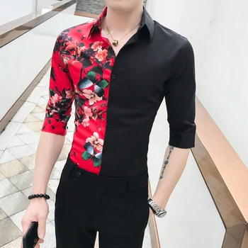 

Brand New Summer Patchwork Color Floral Shirt Men Clothes 2020 Half Sleeve Mens Casual Shirts Streetwear Slim Fit Blouse Men 3XL