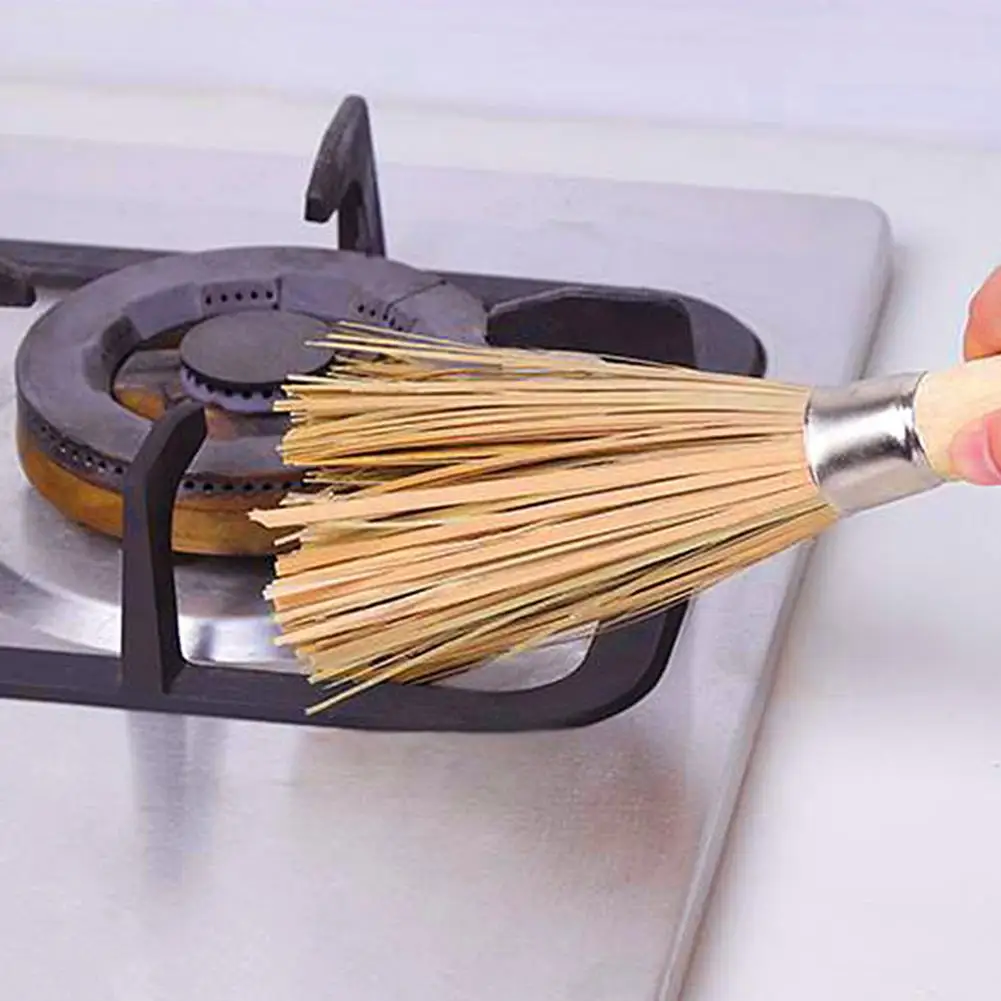Non stick Oil Bamboo Wok Brush Kitchen Pot Strong Polishing Scrubber