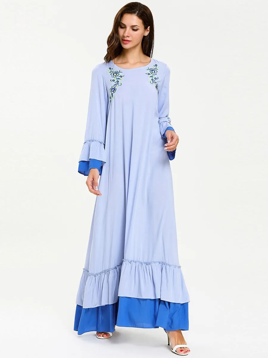 Женское мусульманское платье с оборками Abaya хиджаб рукавом колокольчиком