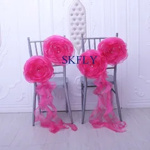 CH091L ярко-розовая необычная Свадебная отделка органзы ярко-розовый стул цветок с поясом и кристаллами