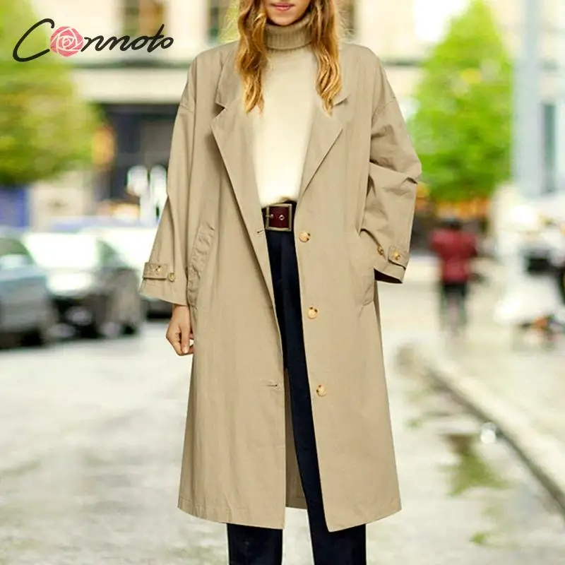 

Conmoto Women Casual Long Trench Coats Fashion Female Loose Autumn Coats Lady Winter Solid Color High Street Trench