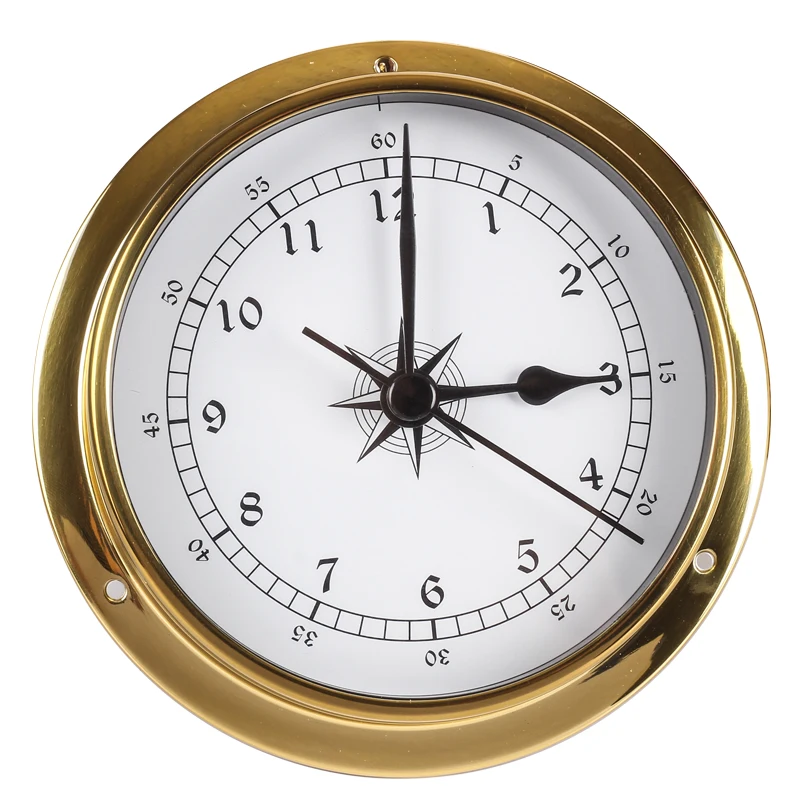 NEW 1pcs Brass Tide Clock & Time Clock Traditional Weather Station Analog Gold Metal (White Dial) For Boat Sea Outside Travel