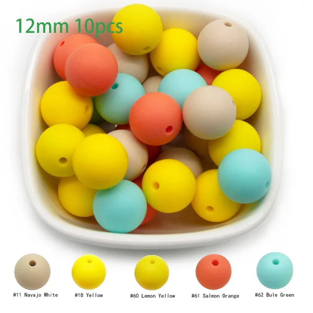 Cute-Idea 10pcs Baby Silicone Round Beads 9/12/15mm Food Grade Chewable Pearl Beads DIY Teething Pacifier Chain Toys Baby Goods 12MM-E