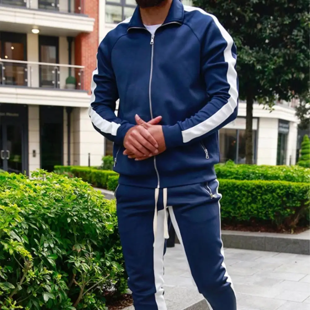 Mens Causal Tracksuits Set Long Sleeve 2 Pieces Sportwear Suits
