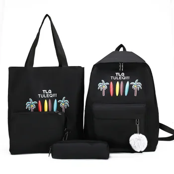 

4pcs/Set Letter Printing Canvas Backpack Pencil Case For Teenage Girls Student Composite Rucksack Women Totes Purse Mochilas