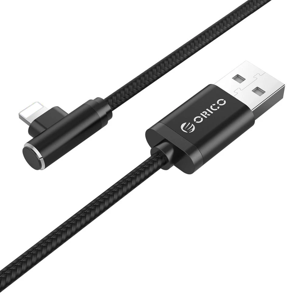 ORICO Usb кабель 2.4A Быстрая Зарядка Синхронизация данных Реверсивные игры освещение L изгиб кабели для iphone X 8 7 6 Plus USB зарядное устройство Шнур - Цвет: For iphone Black