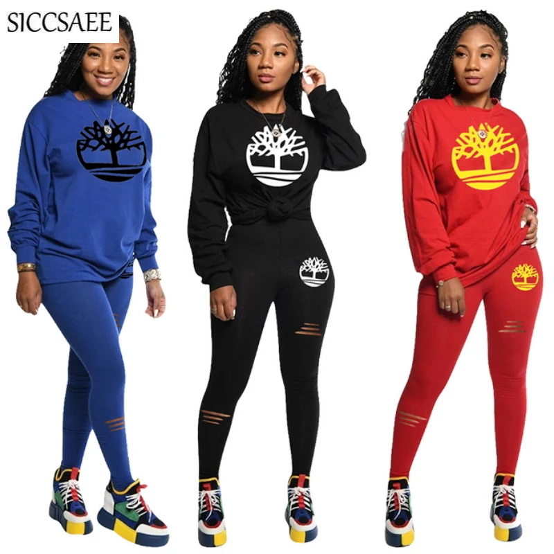 

Ensemble Femme Printing Two Piece Set Hole Cut Out Moleton Feminino Casual Loose Activewear Tracksuit For Women Clothing Suits