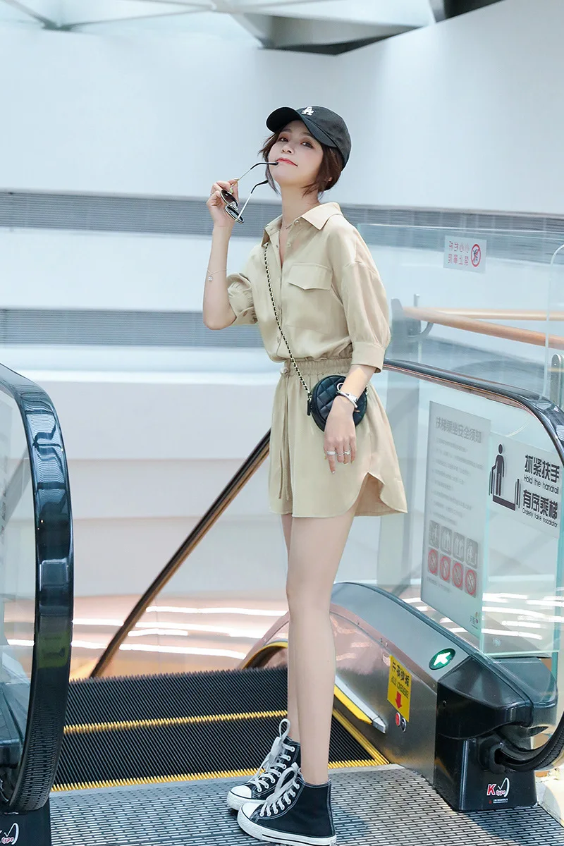 

Two-Piece Set Western Style by Age Trousers 2019 Fashion Bright Surface One Piece Bib Overall Women's Short-height Leisure Suit