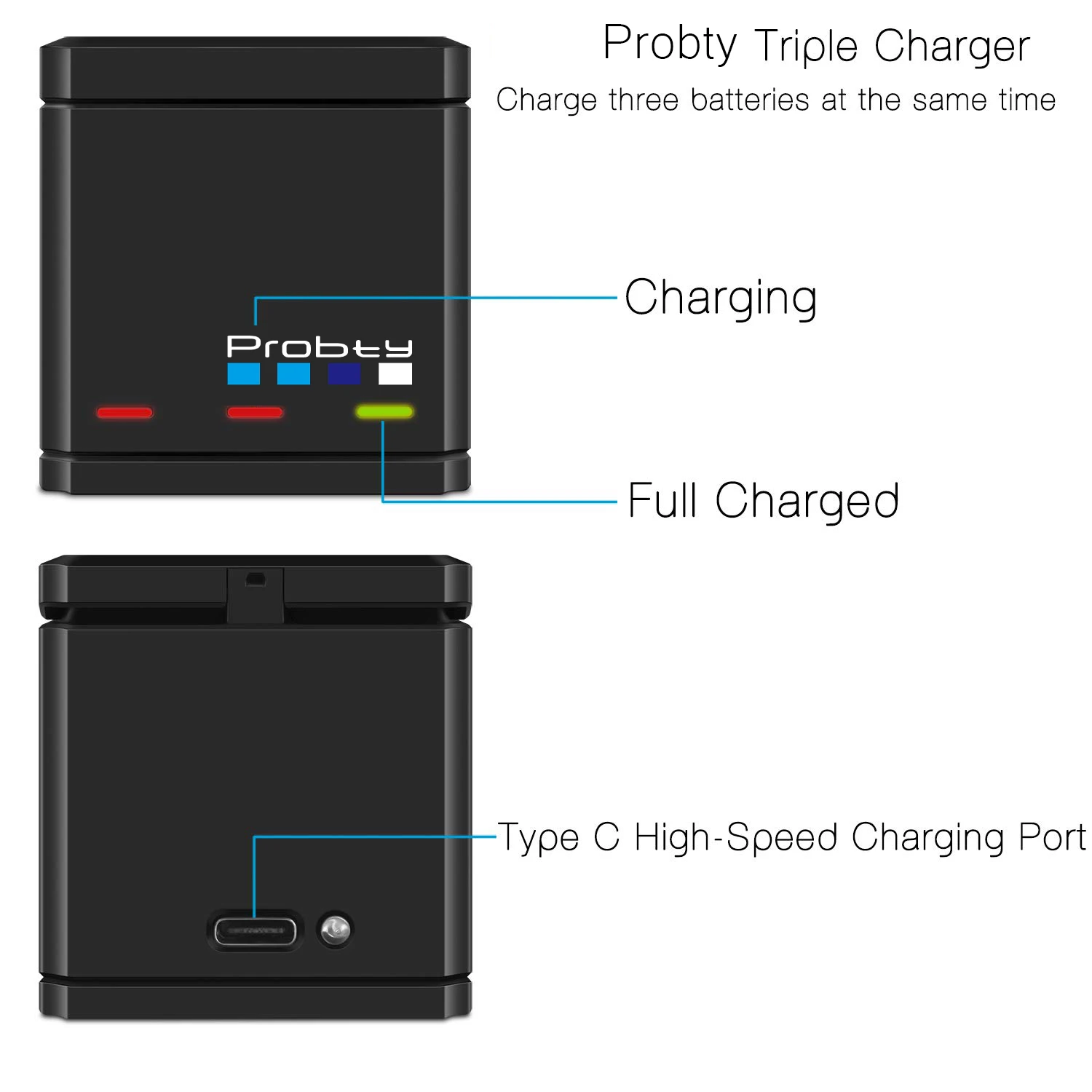 Probty for Hero 7 Hero 6 Hero 5 Black Battery or Triple Charger for Camera