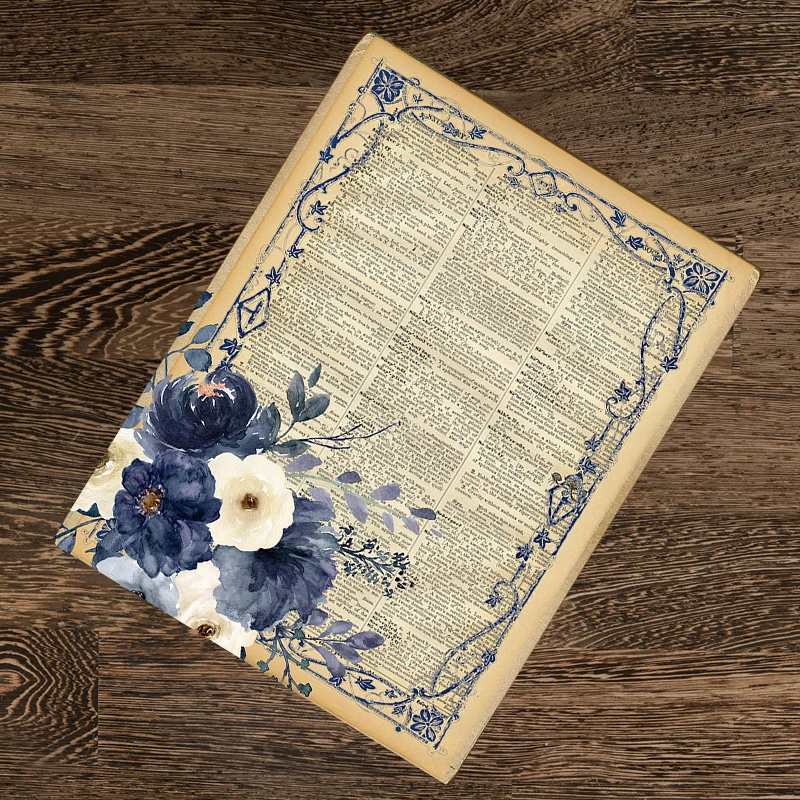 Blue Flower Lace Old Page Material Stickers Junk Journal Background Decoration DIY Scrapbooking Vintage Craft Sticker