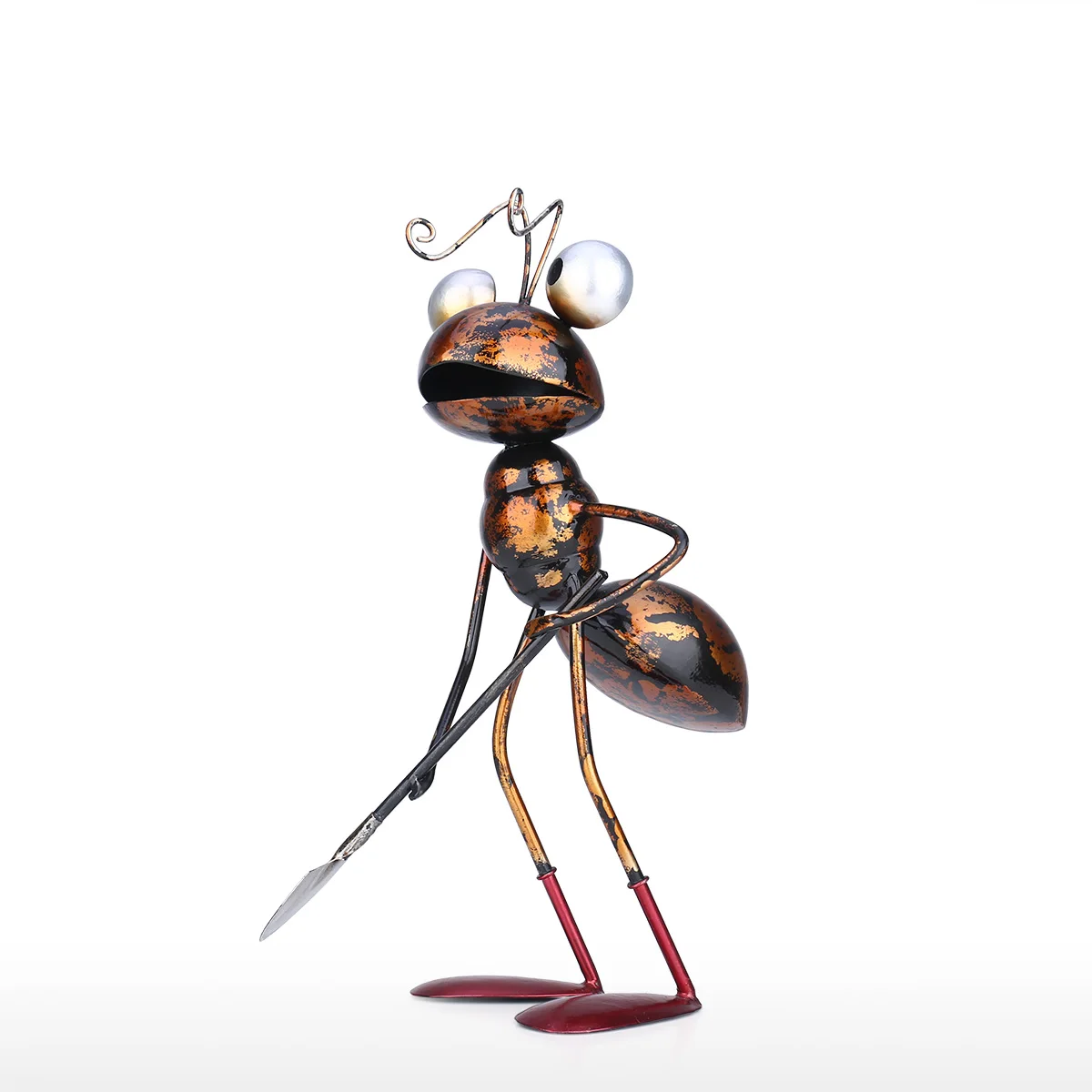 Tooarts 13inch Ant Sculpture Iron Cartoon Ant With Removable Bucket Garden or Desk Decor Succulent Flower Pot Trinket Storage