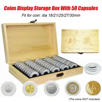 

Adjustable Antioxidative Collection Case 50 Coin Storage Boxes Home Simple Commemorative Container Wooden Display Capsules