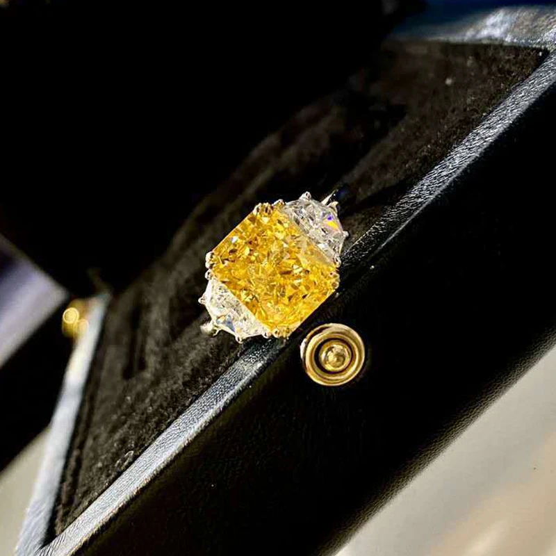 OEVAS 100% 925 Sterling Silver 4 Carats Topaz High Carbon Diamond Wedding Rings For Women Sparkling Party Fine Jewelry Wholesale