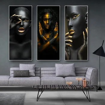 

Black and Gold African Nude Woman Canvas Painting Posters and Prints Scandinavian Wall Art Picture for Living Room Decor