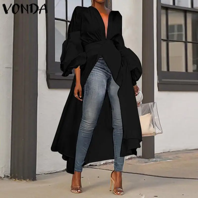 

VONDA Women Long Blouse 2019 Autumn Long Lantern Sleeve Party Shirts Casual Asymmetric Tops Tunic Plus Size Blusas Feminina