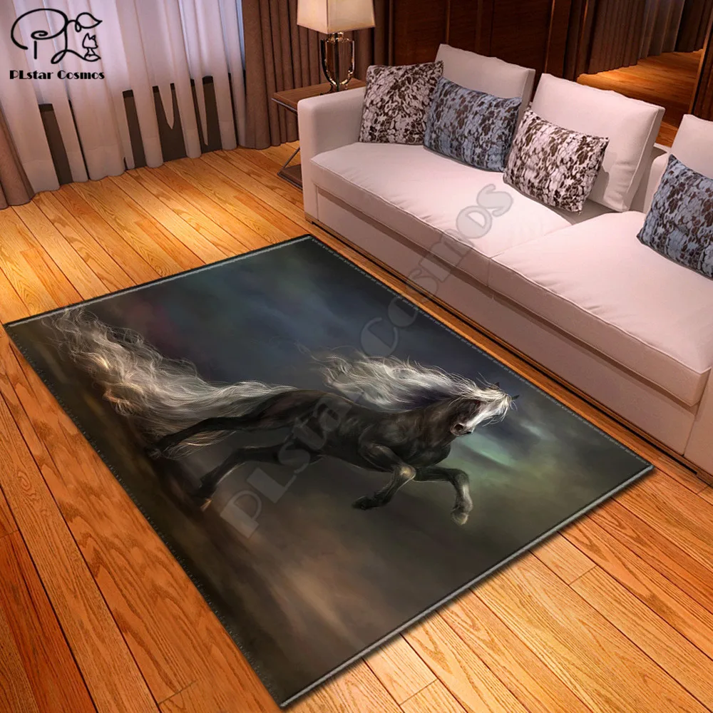 

White horse Pattern Square Anti-Skid Area Floor Mat 3D Rug Non-slip Mat Dining Room Living Room Soft Bedroom Carpet