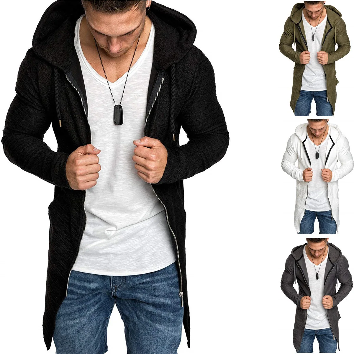 

E-BAIHUI 2019 autumn men's windbreaker fashion Slim long section swallowtail sweater cardigan zipper windbreaker male Q0806
