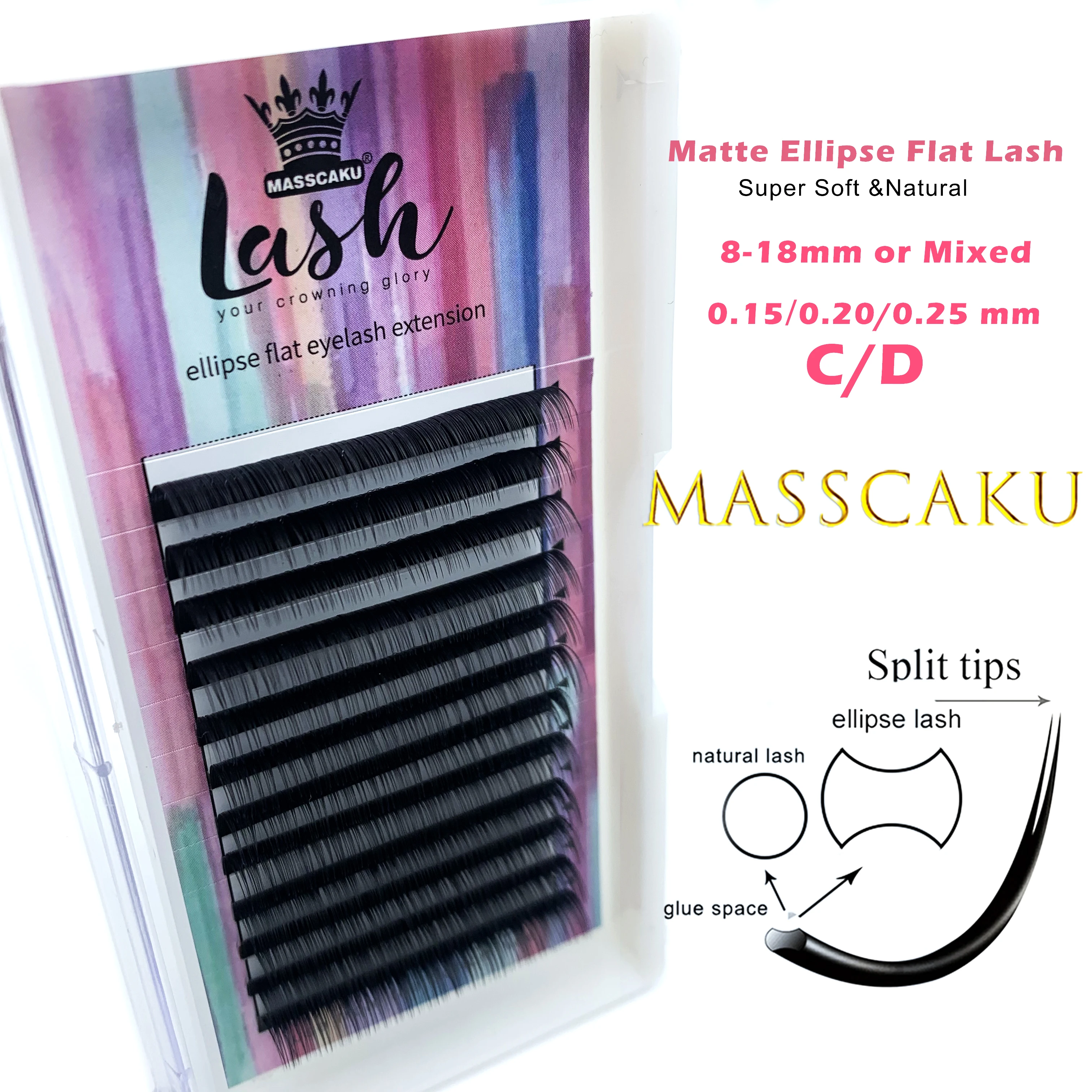 MASSCAKU False Natural Ellipse eyelashes C/D Matte Individual Eyelash Extension Flat Lashes Extensions Split-tips Wholesale MASSCAKU False Natural Ellipse eyelashes C/D Matte Individual Eyelash Extension Flat Lashes Extensions Split-tips Wholesale