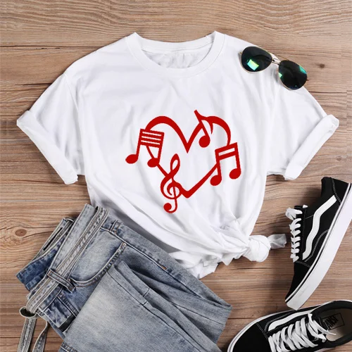 Music Notes Heart Love Graphic T-shirt - Artistic Pod