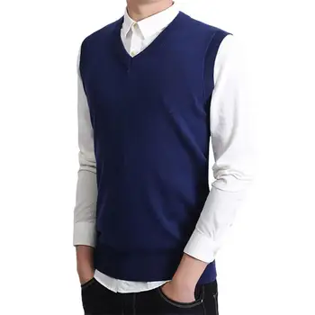 남성용 조끼 스웨터, 단색, V넥, 캐주얼 풀오버, 니트, 수축 방지, 봄 민소매 조끼, 데일리 웨어