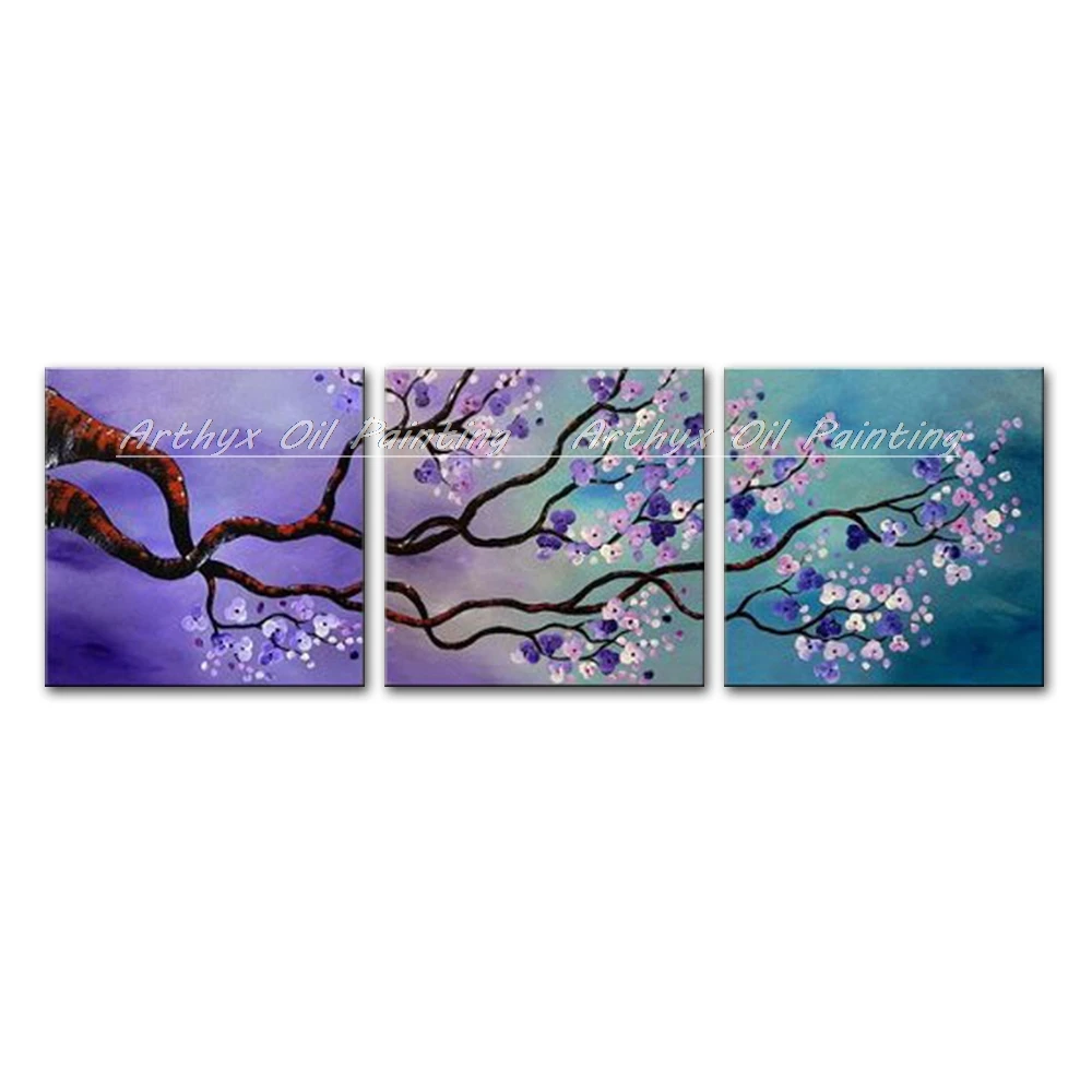 

Arthyx-3Piece Hand Painted Modern Abstract Wall Art,Picture Tree Flowers Oil Paintings On Canvas,For Living Room,Home Decoration