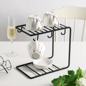 

1pc Iron Art Coffee Mug Water Cup Plate Storage Rack Cup Holder Kitchen Organizer For Home Restaurant