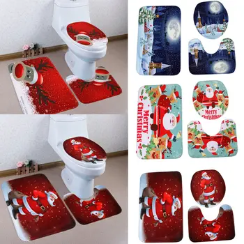 

New Bathroom Toilet Cover Mat Christmas Decor Non-Slip Toilet Seat Covers Xmas Bathroom Rug Mat