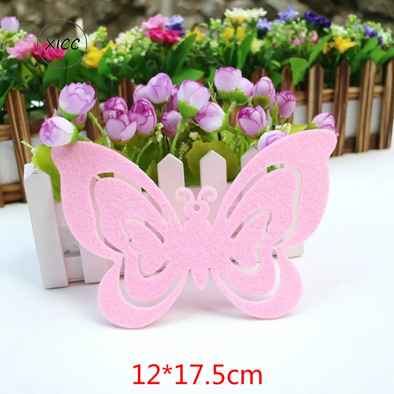 1pc pink XICC Big Size Beautiful Butterfly Wall Stickers Classroom Children's Room Flower Thick Felt Fabric Pads Wedding DIY Scrapbooking - Цвет: 1pc pink